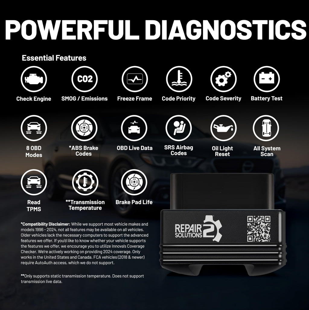 Innova 1000 Bluetooth OBD2 Scanner for iPhone & Android - Predict Car Problems Before They Happen - No Subscriptions - Detect Check Engine, ABS, SRS Issues for Cars 1996+