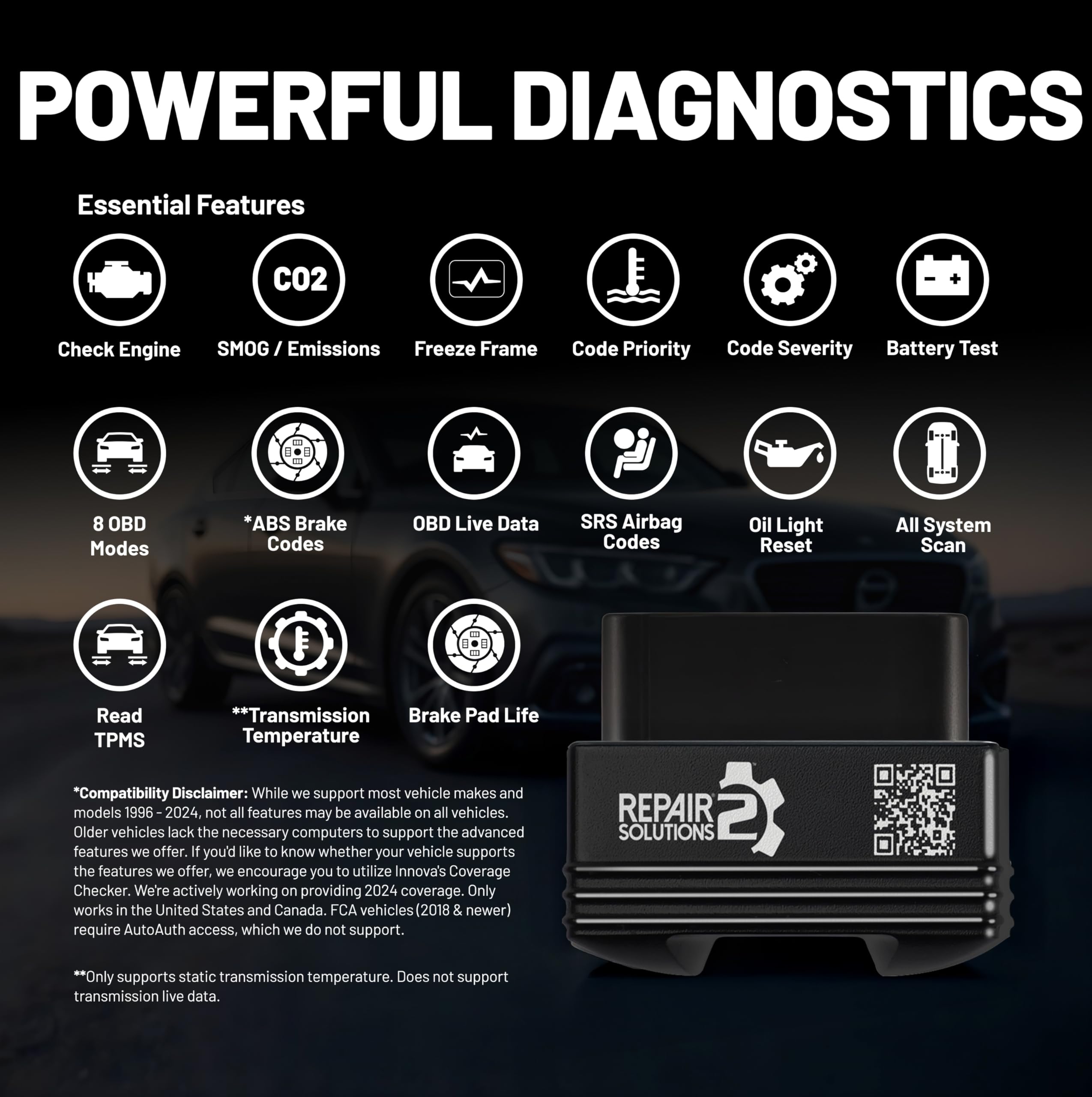 Innova 1000 Bluetooth OBD2 Scanner for iPhone & Android - Predict Car Problems Before They Happen - No Subscriptions - Detect Check Engine, ABS, SRS Issues for Cars 1996+