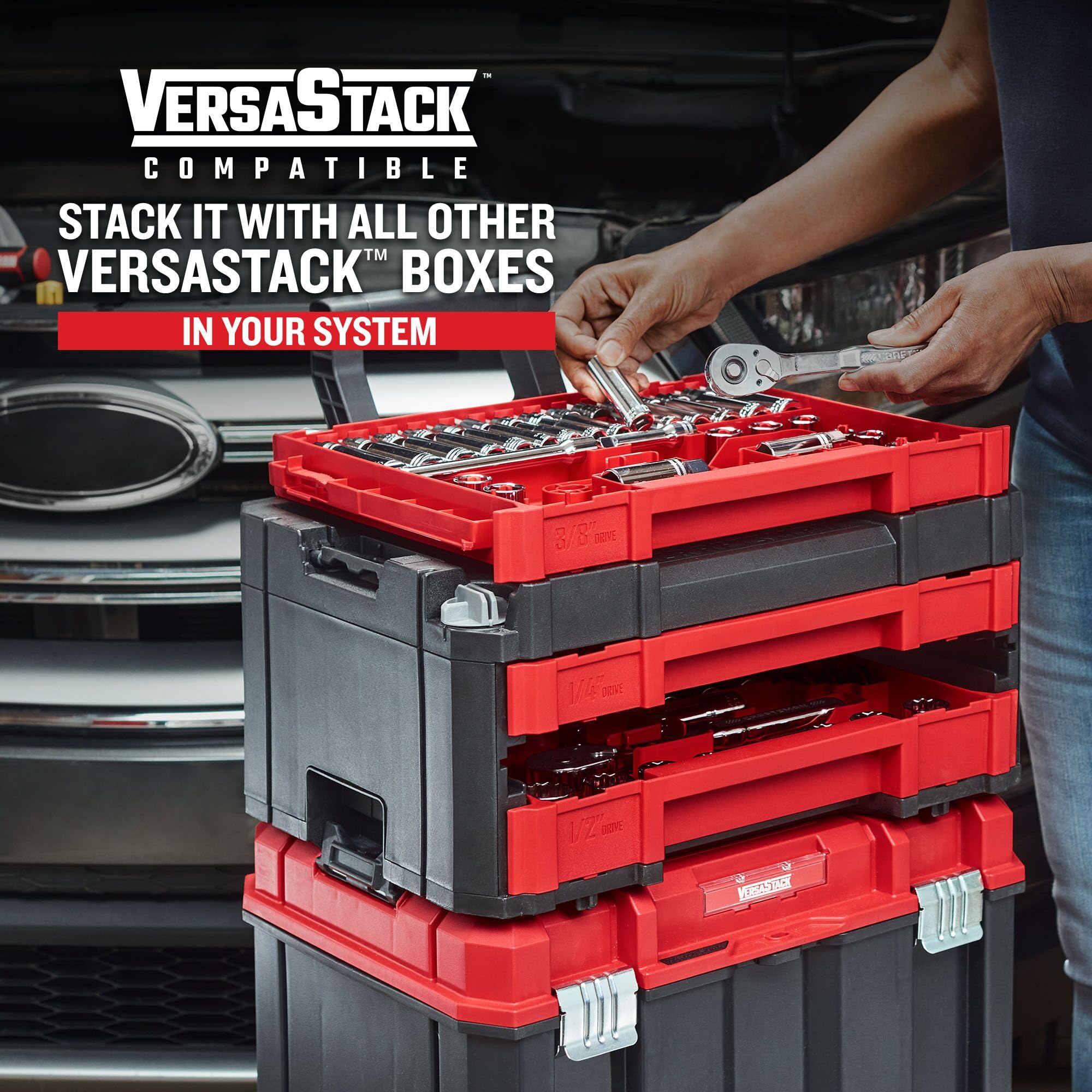 Craftsman 262-Piece Mechanic Tool Set with 3-Drawer VERSASTACK Box, SAE and Metric Socket Set, Car and Motorcycle Tool Kit with Combination Wrenches and Spark Plug Sockets, 90-Tooth (CMMT45309)