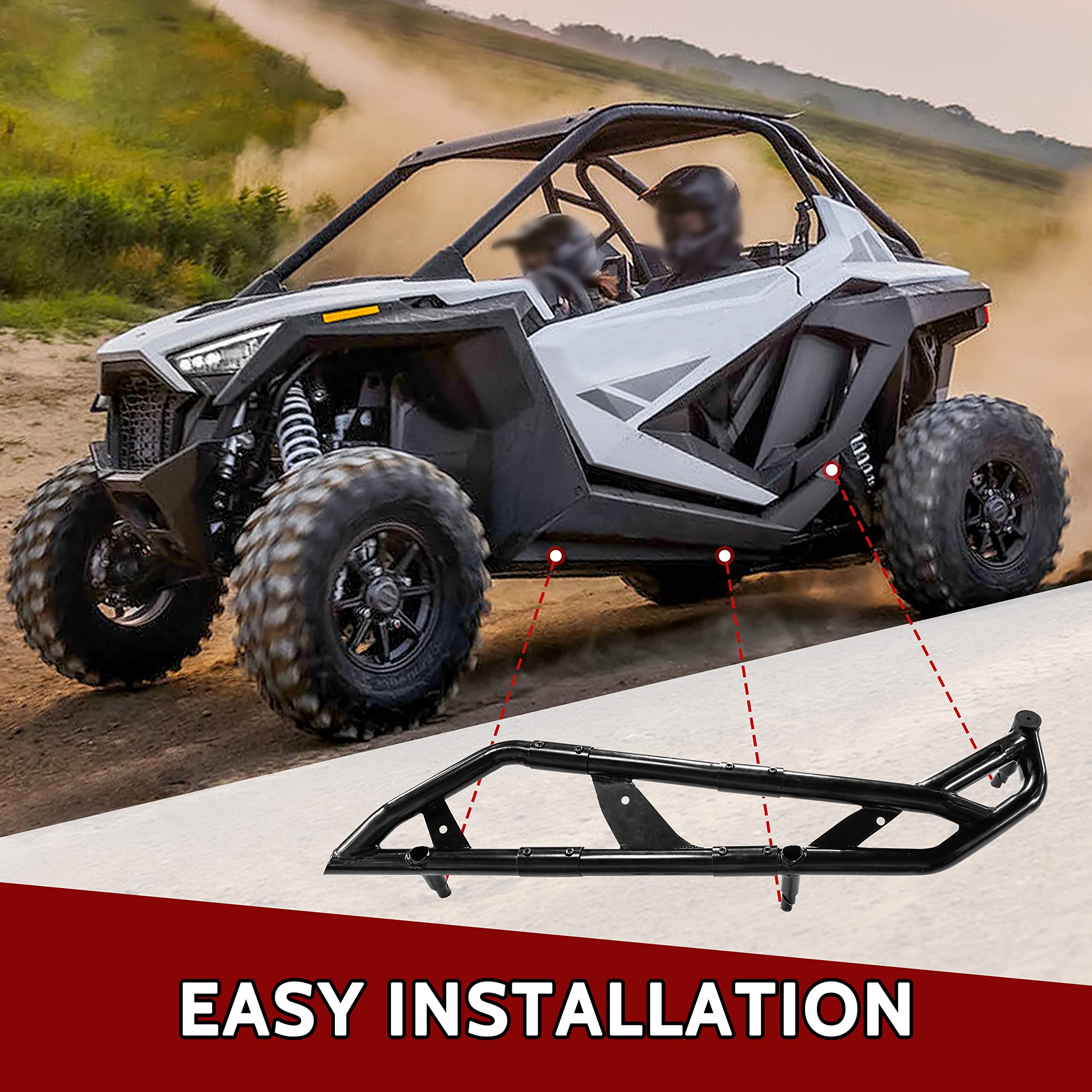 SAUTVS Nerf Bars Rock Sliders for Polaris RZR PRO XP/R/S/Turbo R Accessories 2020-2026, Combined Side Bumper Protector Guard Side Steps Kick-Out Tree Kickers-2 Seat (Replace #2890396,2883997,2889208)