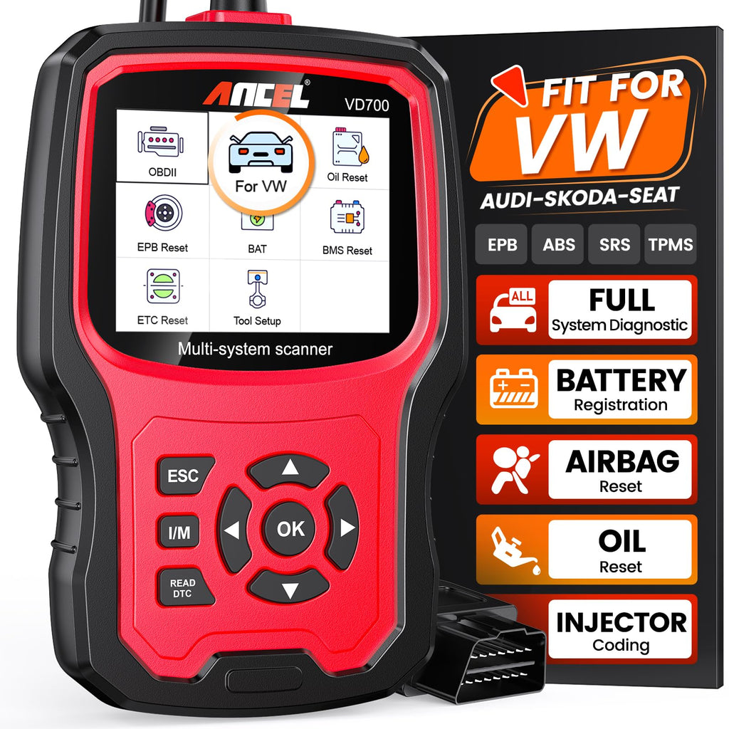 ANCEL VD700 OBD2 Diagnostic Code Reader Scan Tool Fit for Volkswagen Audi VW Skoda Seat, All Functions OBD11 Scanner for VAG Vehicles with Battery Registration EPB Reset (Upgraded VD500)