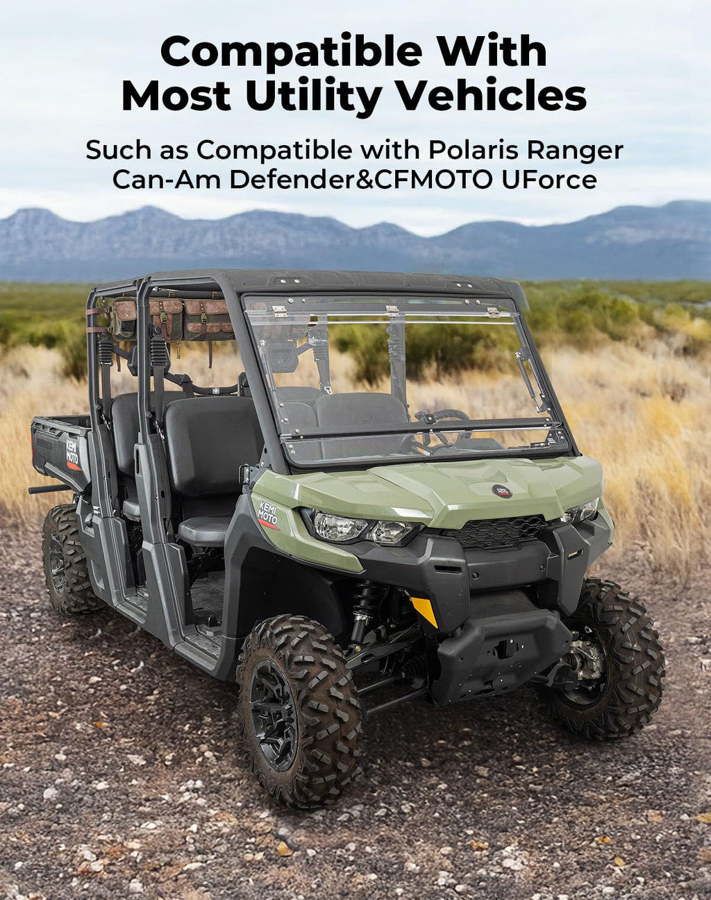 KEMIMOTO UTV Roll Cage Organizer Bag Leather, Water-Resistant Canvas Overhead Storage Bags, UTV Roll Bar Storage, Army Green, Compatible with Ranger RZR Pioneer Talon,Defender
