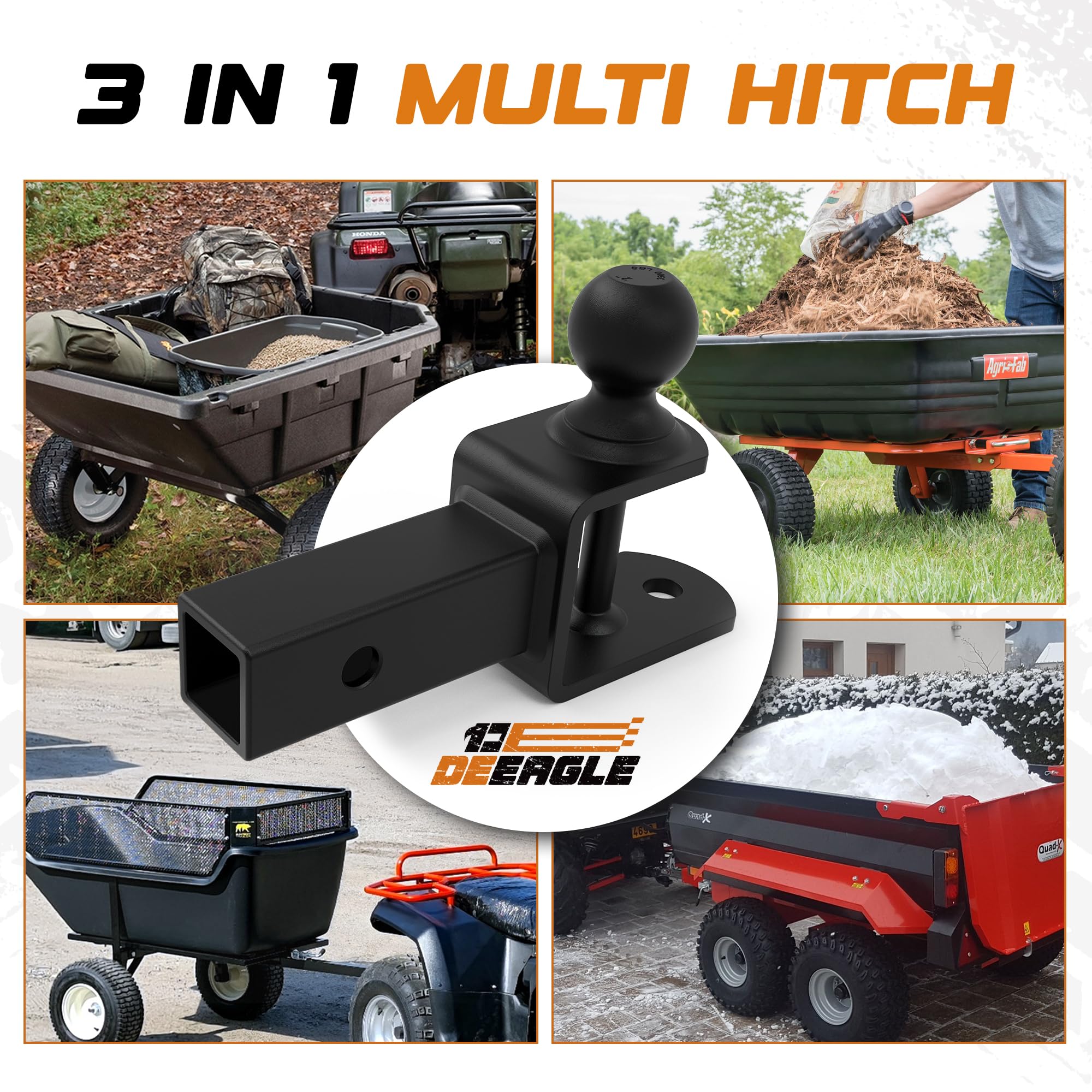 DEEAGLE ATV UTV Trailer Hitch 3 in 1 Towing Ball Mounts with 2-Inch Ball, Fits 2-Inch Receiver, Rated 5,000 Lbs for ATV UTV Accessories