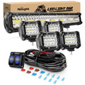 Nilight 20Inch 420W Triple Row Spot Flood Combo Led Light Bar Work Driving Lamp 4Pcs 4Inch 60W Cube LED Pods Lights with Wiring Harness Kit for Trucks Jeeps ATVs UTVs Motorcycles Ships Yachts-5 Leads