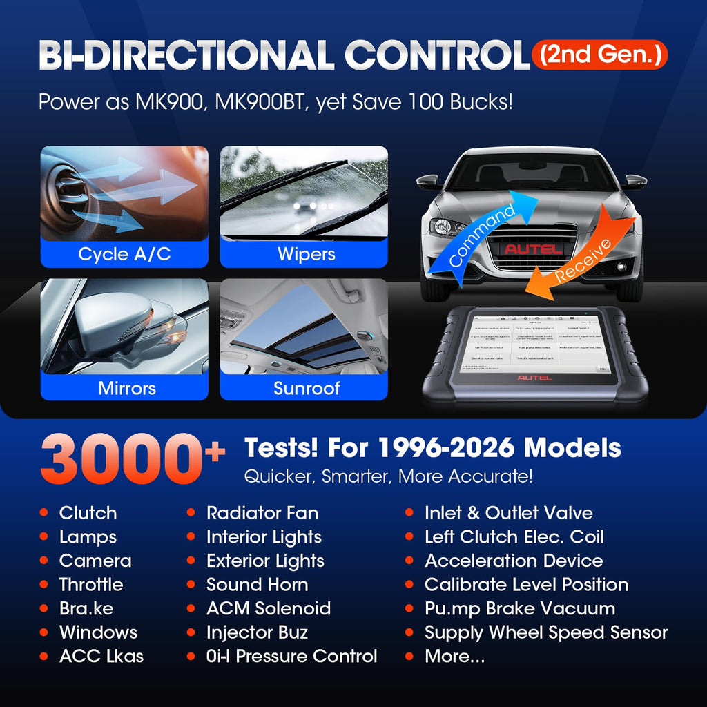 Autel MaxiCOM MK808S Bidirectional Scanner: 2026 Same as MaxiCheck MX808S MX900 MK900BT MK808BT Pro, 3000+ Active Test, 28+ Service for 200+ Brands, OBD2 All System Diagnose, FCA Autoauth & SGW, OS 11