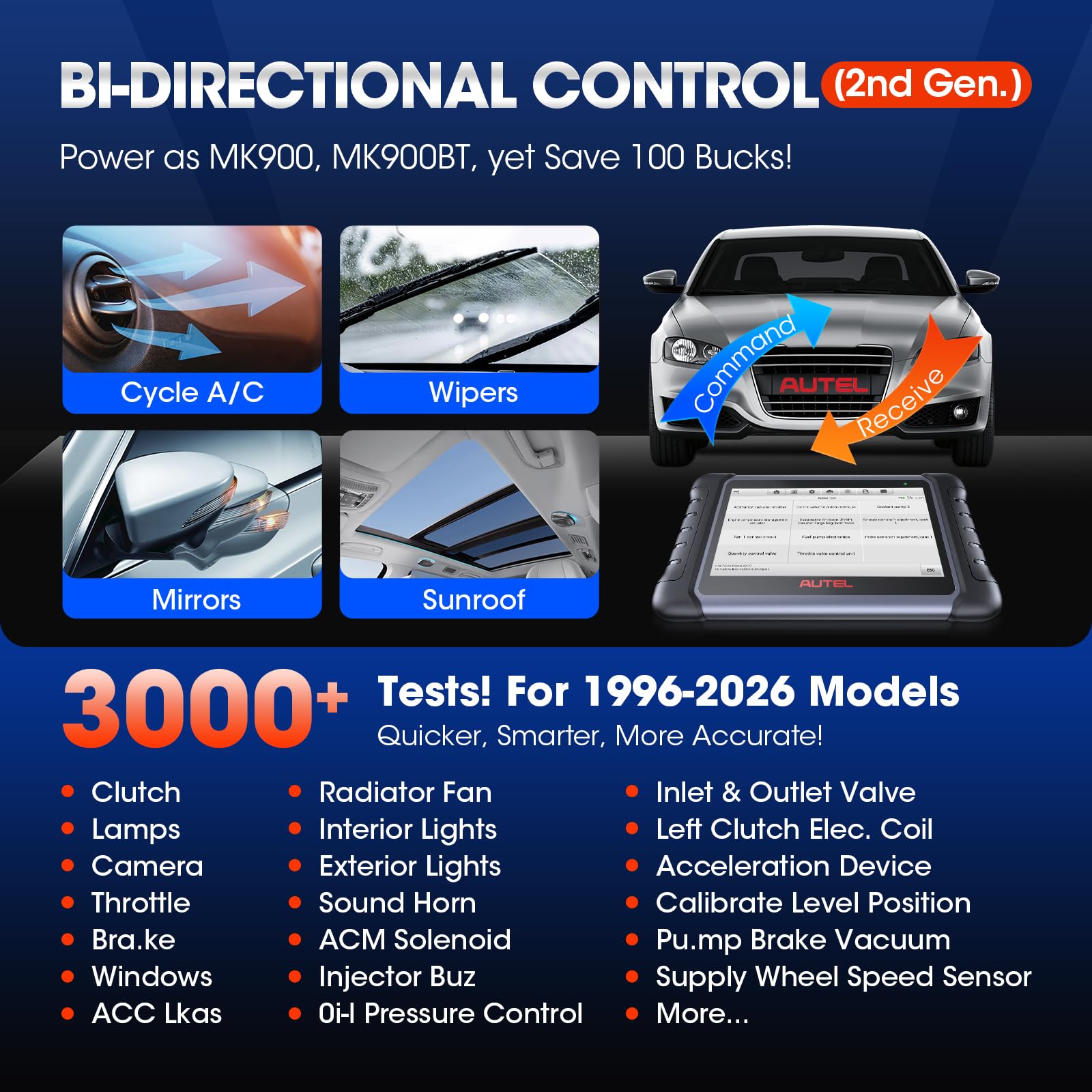 Autel MaxiCOM MK808S Bidirectional Scanner: 2026 Same as MaxiCheck MX808S MX900 MK900BT MK808BT Pro, 3000+ Active Test, 28+ Service for 200+ Brands, OBD2 All System Diagnose, FCA Autoauth & SGW, OS 11