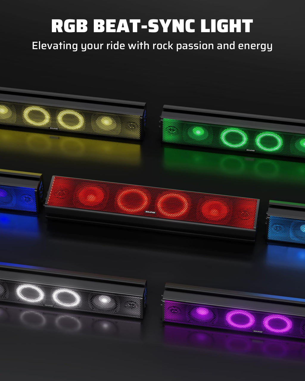 Ehaho 25 Inch UTV Sound Bar, IP66 Waterproof Bluetooth Golf Cart Sound Bar, ATV SoundBar with RGB Lighting, Amplified Powersports SXS SoundBar, UTV Speakers Compatible with Polaris RZR Can-Am