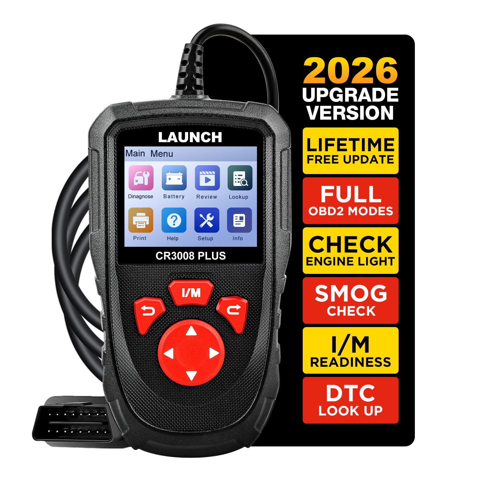 LAUNCH Professional OBD2 Scanner Diagnostic Tool CR3008 Plus,One-Click I/M,Lifetime Update Code Reader,Enhanced Check Engine Code Reader OBDII Car Scan Tool for All Vehicles After 1996,Battery Test