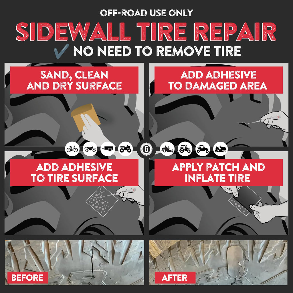 GlueTread SXS Sidewall Tire Repair Kit Tire Patch Kit - Off-Road Sidewall Reinforcement for UTVs - Durable Rubber Patches with Strong Bond - Easy Application, Fast Setting