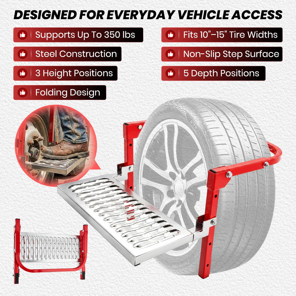 Sakerplus Heavy Duty Folding Tire Step,Non-Slip Wheel Step for Truck SUV RV, Adjustable Tire Mounted Step for Roof Access, Car Washing, Loading Gear & Temporary Vehicle Maintenance(Red)