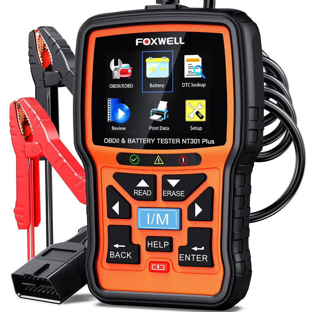 FOXWELL 2-in-1 NT301 Plus OBD2 Scanner with 12V Battery Tester, Check Engine Light Code Reader, Car Battery/Starter/Charging System Test, Live Data Diagnostic Tool for 1996+ OBDII Vehicles